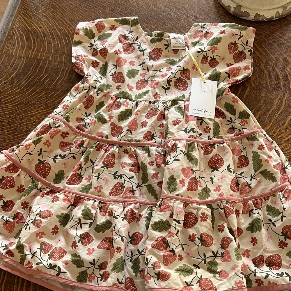 Velvet fawn Strawberry Tiered Dress in Pink and Green